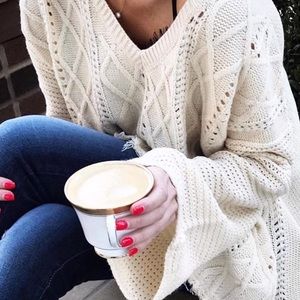 Fab’rik - Ivory Distressed Cable Knit Sweater (M)